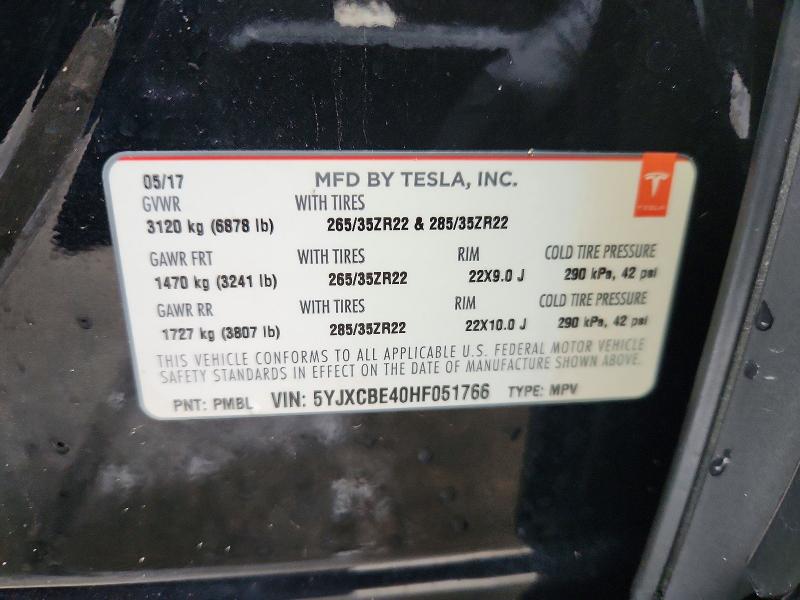 79644345 :رقم المزاد ، 5YJXCBE40HF051766 vin ، 2017 Tesla Model X مزاد بيع