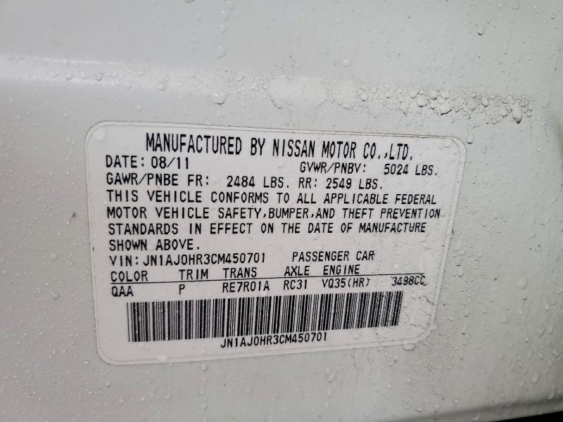 Aukcja sprzedaży 2012 Infiniti Ex35, vin: JN1AJ0HR3CM450701, numer aukcji: 46209126