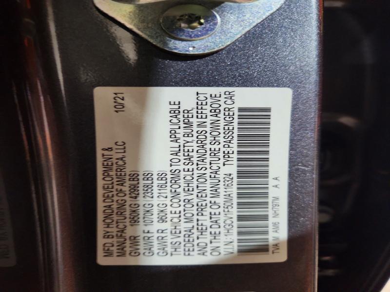 41942156 :رقم المزاد ، 1HGCV1F50MA116324 vin ، 2021 Honda Accord مزاد بيع