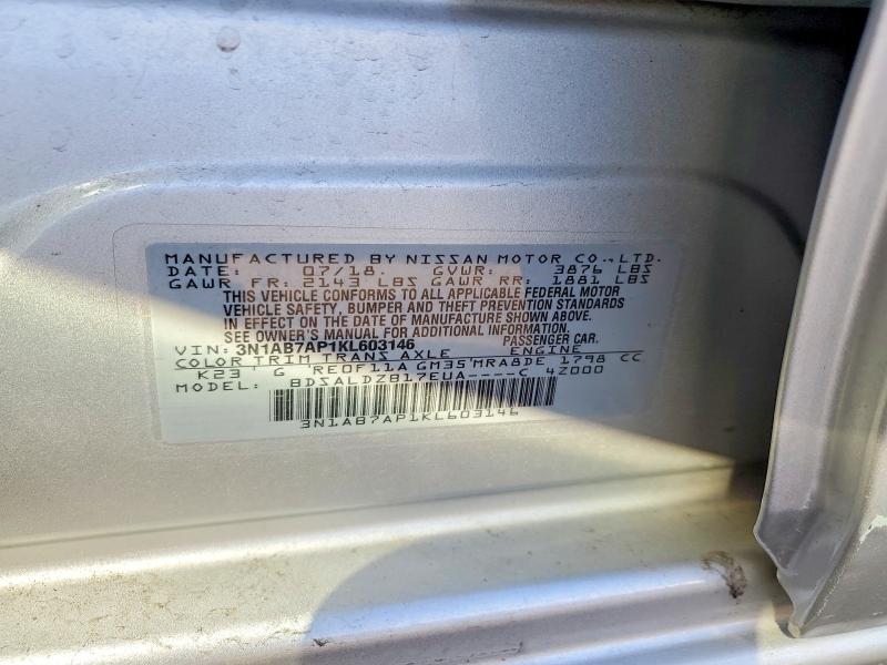 Auction sale of the 2019 Nissan Sentra, vin: 3N1AB7AP1KL603146, lot number: 46219516