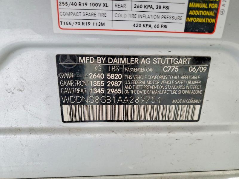Auction sale of the 2010 Mercedes-benz S, vin: WDDNG8GB1AA289754, lot number: 47528406
