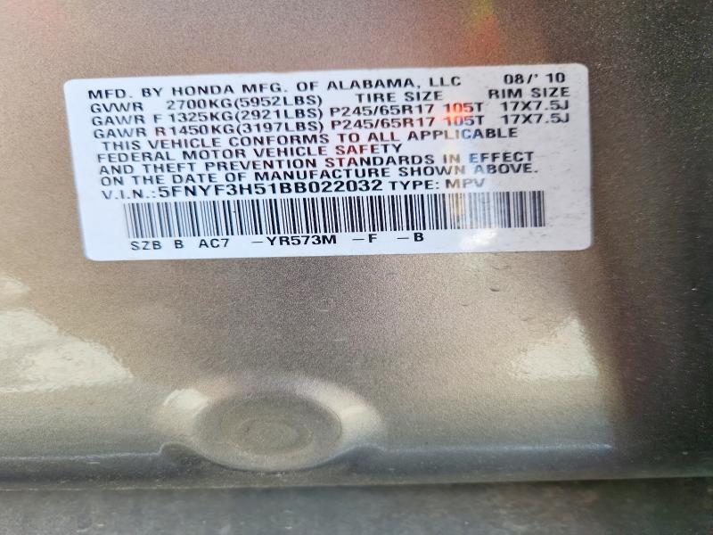Продажа на аукционе авто 2011 Honda Pilot, vin: 5FNYF3H51BB022032, номер лота: 46660236