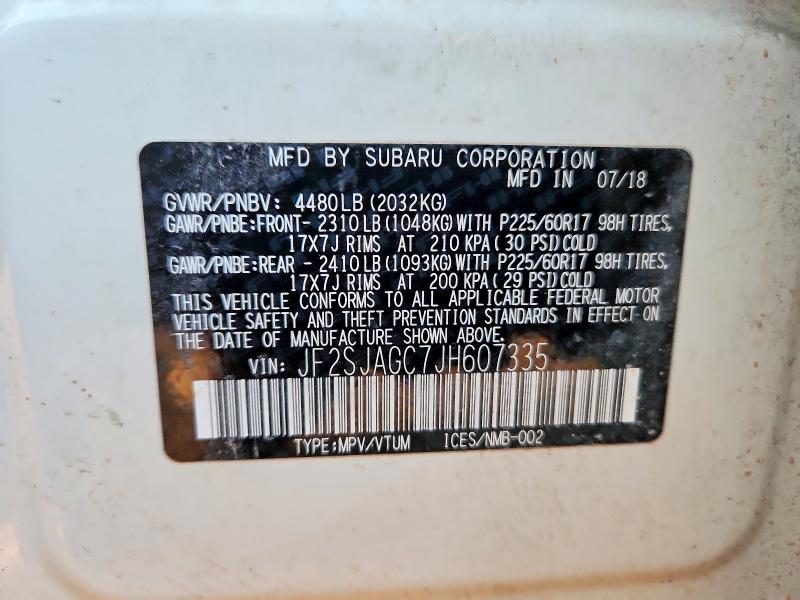 2018 Subaru Forester მანქანა იყიდება აუქციონზე, vin: JF2SJAGC7JH607335, აუქციონის ნომერი: 47018026
