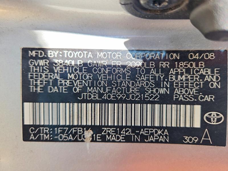 45680236 :رقم المزاد ، JTDBL40E99J021522 vin ، 2009 Toyota Corolla مزاد بيع