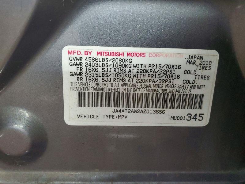 2010 Mitsubishi Outlander მანქანა იყიდება აუქციონზე, vin: JA4AT2AW2AZ013656, აუქციონის ნომერი: 46923586
