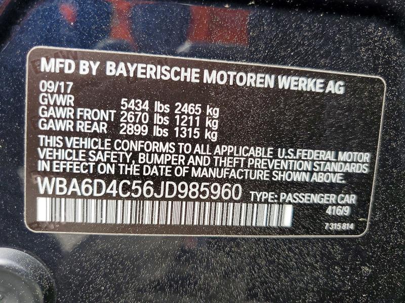Продажа на аукционе авто 2018 Bmw 650, vin: WBA6D4C56JD985960, номер лота: 46289476
