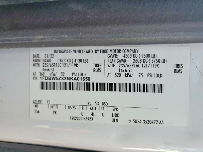 46946546 :رقم المزاد ، 1FDBW5Z83NKA01650 vin ، 2022 Ford Transit مزاد بيع