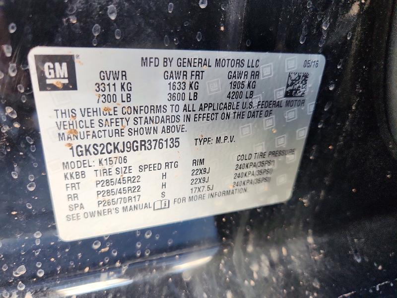 46734646 :رقم المزاد ، 1GKS2CKJ9GR376135 vin ، 2016 Gmc Yukon مزاد بيع