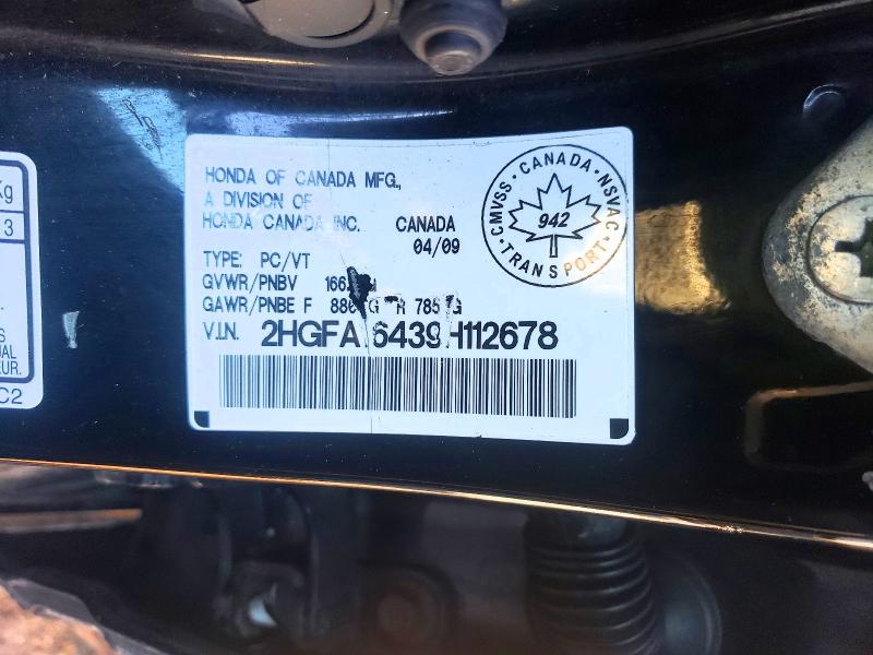 Aukcja sprzedaży 2009 Honda Civic, vin: 2HGFA16439H112678, numer aukcji: 79470875
