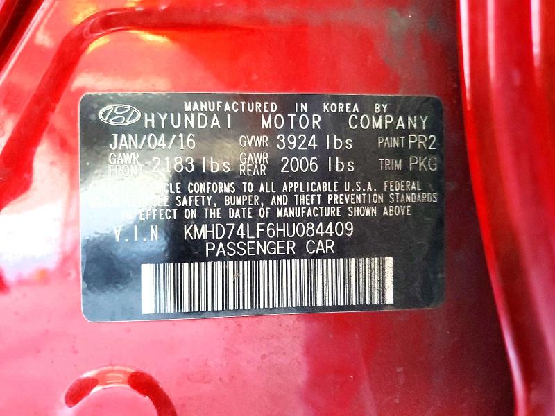 47114876 :رقم المزاد ، KMHD74LF6HU084409 vin ، 2017 Hyundai Elantra مزاد بيع