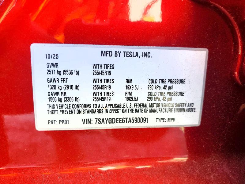 Продажа на аукционе авто 2026 Tesla Model Y, vin: 7SAYGDEE6TA590091, номер лота: 47212046