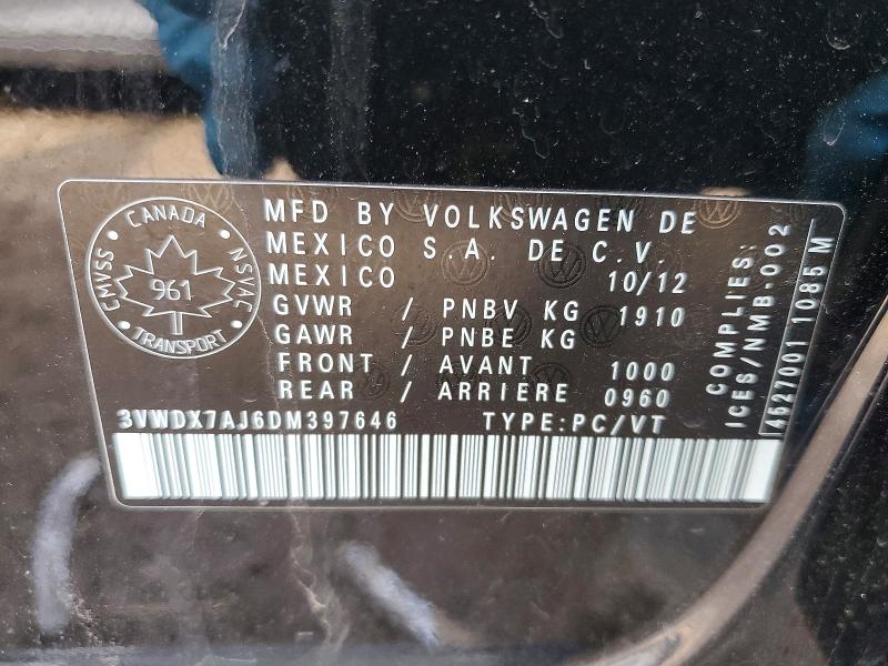 41979866 :رقم المزاد ، 3VWDX7AJ6DM397646 vin ، 2013 Volkswagen Jetta مزاد بيع