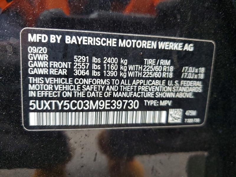 2021 Bmw X3 მანქანა იყიდება აუქციონზე, vin: 5UXTY5C03M9E39730, აუქციონის ნომერი: 47084886
