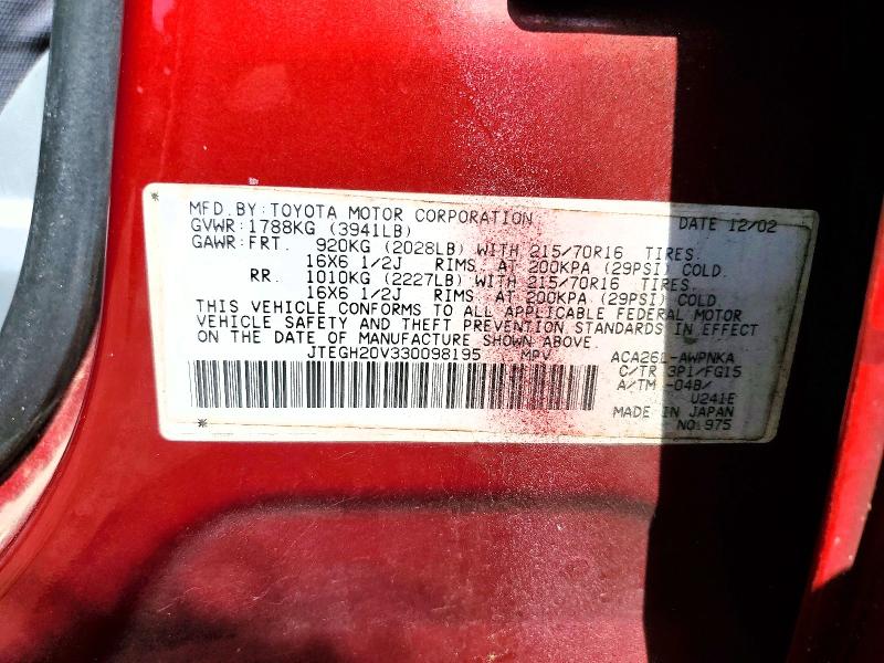 79806635 :رقم المزاد ، JTEGH20V330098195 vin ، 2003 Toyota Rav4 مزاد بيع
