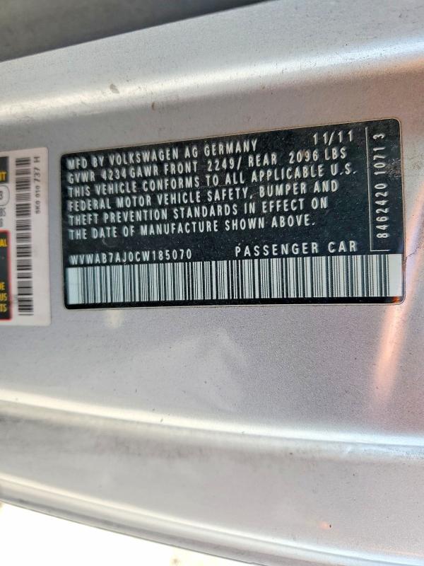 2012 Volkswagen Golf მანქანა იყიდება აუქციონზე, vin: WVWAB7AJ0CW185070, აუქციონის ნომერი: 46953996