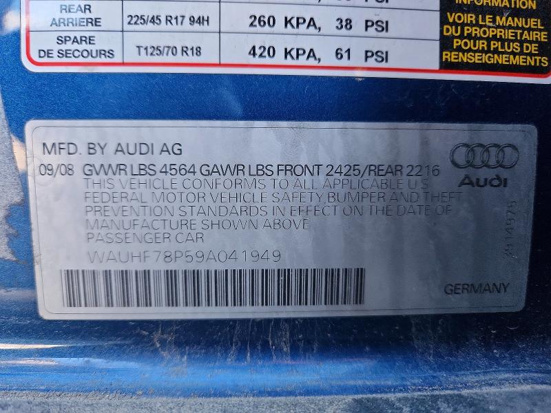 Aukcja sprzedaży 2009 Audi A3, vin: WAUHF78P59A041949, numer aukcji: 41979296