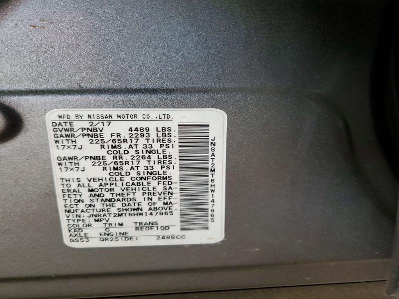 2017 Nissan Rogue მანქანა იყიდება აუქციონზე, vin: JN8AT2MT6HW147965, აუქციონის ნომერი: 48431536