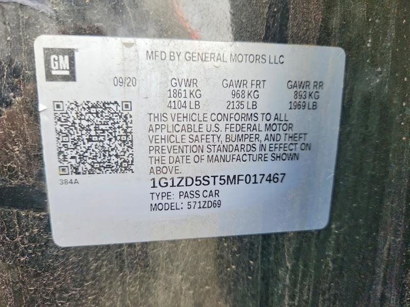 41845146 :رقم المزاد ، 1G1ZD5ST5MF017467 vin ، 2021 Chevrolet Malibu مزاد بيع