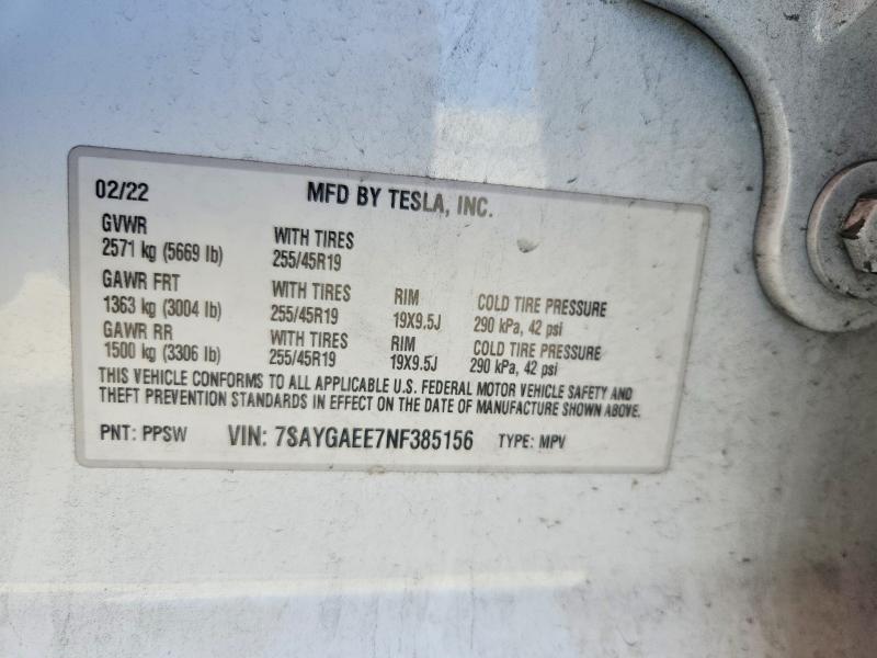 Aukcja sprzedaży 2022 Tesla Model Y, vin: 7SAYGAEE7NF385156, numer aukcji: 79286445