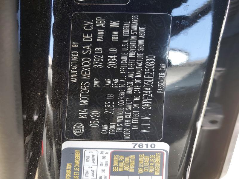 47634666 :رقم المزاد ، 3KPF24AD5LE250830 vin ، 2020 Kia Forte مزاد بيع