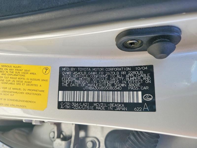 Aukcja sprzedaży 2005 Lexus Es 330, vin: JTHBA30G855080340, numer aukcji: 46638176