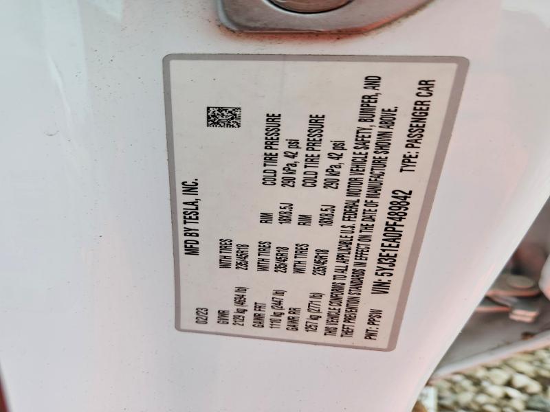 Продажа на аукционе авто 2023 Tesla Model 3, vin: 5YJ3E1EA0PF489842, номер лота: 46853356