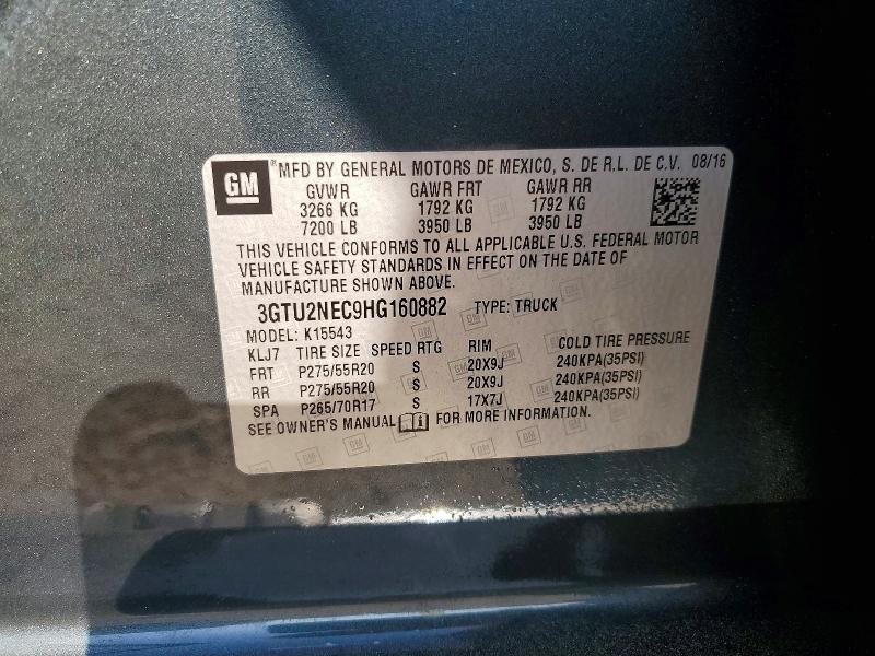 Продаж на аукціоні авто 2017 Gmc Sierra, vin: 3GTU2NEC9HG160882, номер лоту: 46853376