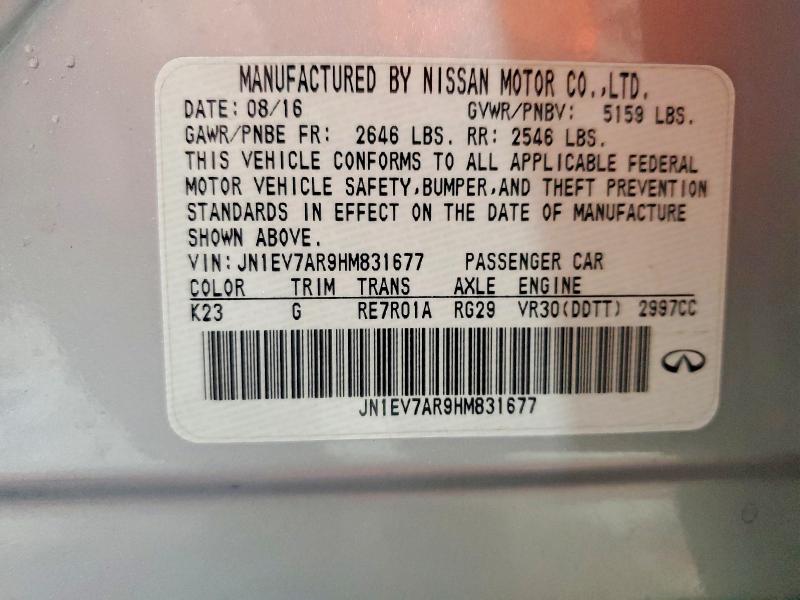 42081566 :رقم المزاد ، JN1EV7AR9HM831677 vin ، 2017 Infiniti Q50 مزاد بيع