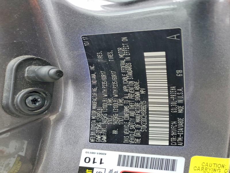 Продаж на аукціоні авто 2017 Toyota Sienna, vin: 5TDKZ3DC2HS899215, номер лоту: 79954155