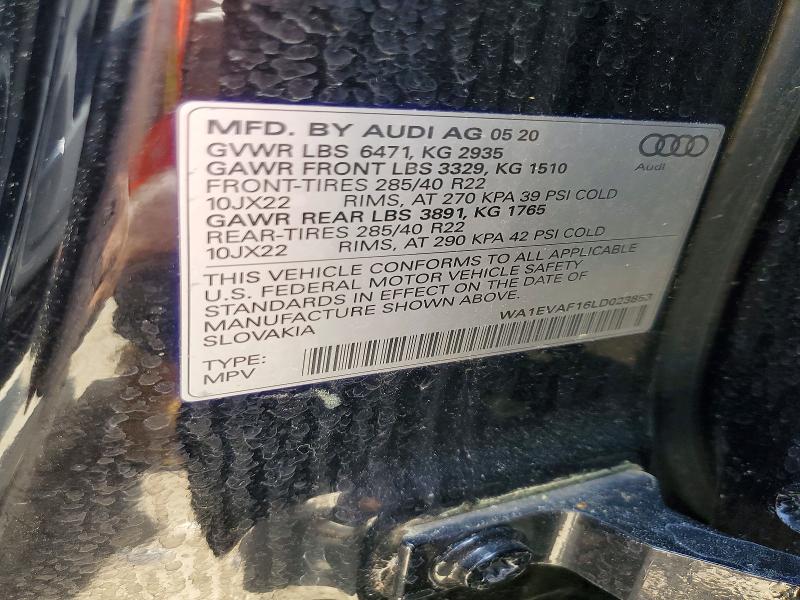 2020 Audi Q8 მანქანა იყიდება აუქციონზე, vin: WA1EVAF16LD023853, აუქციონის ნომერი: 47691146