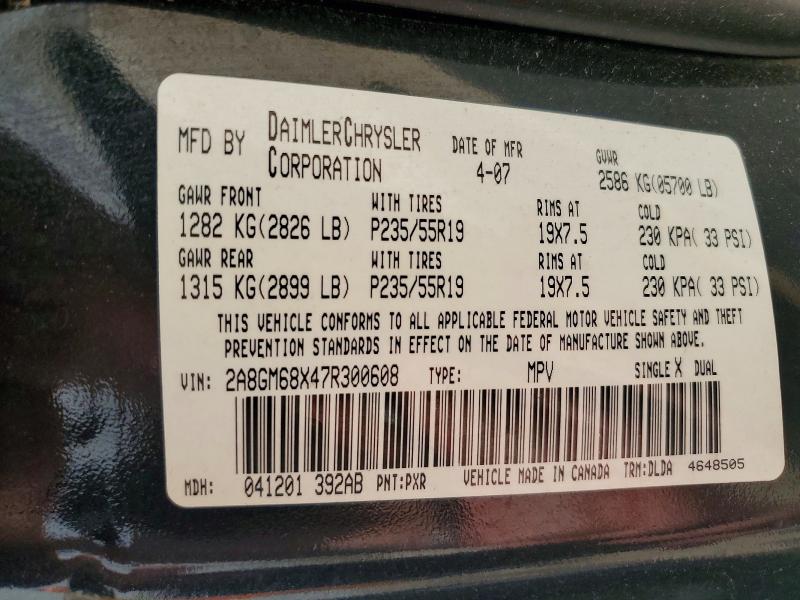 Aukcja sprzedaży 2007 Chrysler Pacifica, vin: 2A8GM68X47R300608, numer aukcji: 47451016