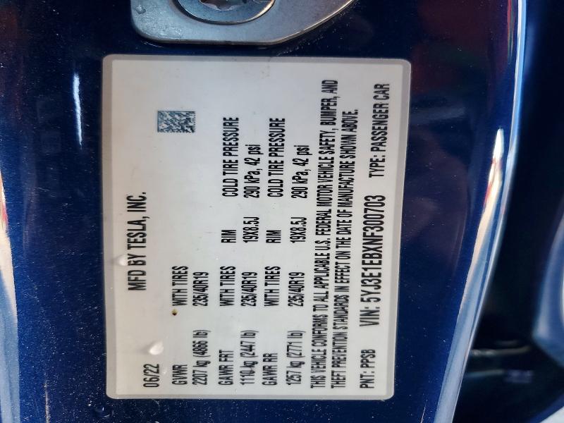 Продажа на аукционе авто 2022 Tesla Model 3, vin: 5YJ3E1EBXNF300703, номер лота: 46711346