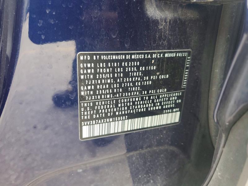 46719966 :رقم المزاد ، 3VV3B7AX2NM159507 vin ، 2022 Volkswagen Tiguan مزاد بيع