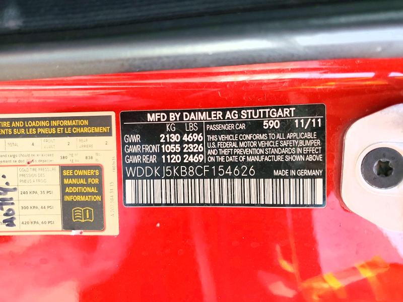 47778336 :رقم المزاد ، WDDKJ5KB8CF154626 vin ، 2012 Mercedes-benz E مزاد بيع