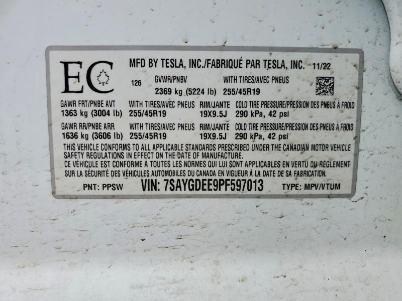 79912135 :رقم المزاد ، 7SAYGDEE9PF597013 vin ، 2023 Tesla Model Y مزاد بيع