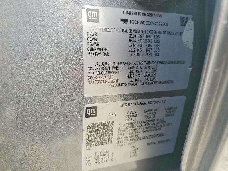 Aukcja sprzedaży 2022 Chevrolet 1500 Silverado, vin: 1GCPWCED8NZ192300, numer aukcji: 79313015