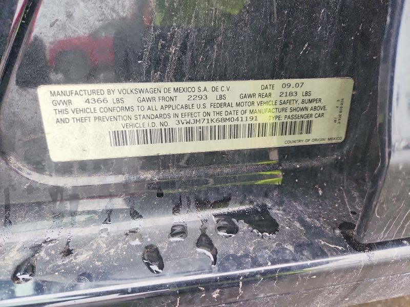 47704886 :رقم المزاد ، 3VWJM71K68M041191 vin ، 2008 Volk Jetta مزاد بيع