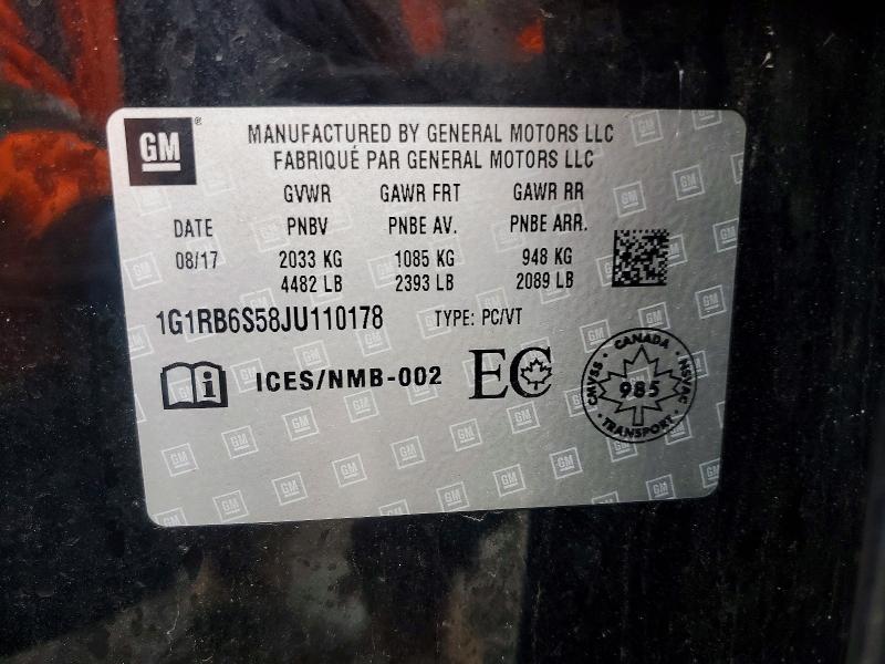 47933736 :رقم المزاد ، 1G1RB6S58JU110178 vin ، 2018 Chevrolet Volt مزاد بيع