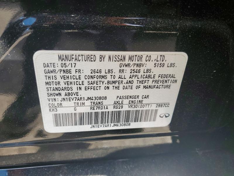 Aukcja sprzedaży 2018 Infiniti Q50, vin: JN1EV7AR1JM430808, numer aukcji: 45866486