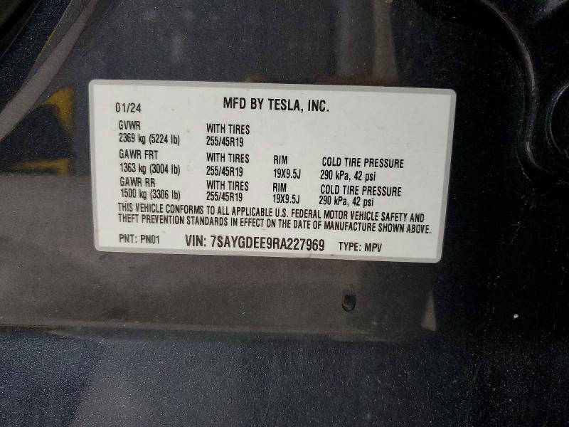 2024 Tesla Model Y მანქანა იყიდება აუქციონზე, vin: 7SAYGDEE9RA227969, აუქციონის ნომერი: 47363796
