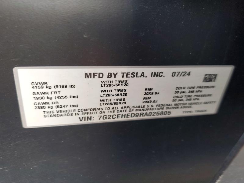 2024 Tesla Cybertruck მანქანა იყიდება აუქციონზე, vin: 7G2CEHED9RA025805, აუქციონის ნომერი: 47349056
