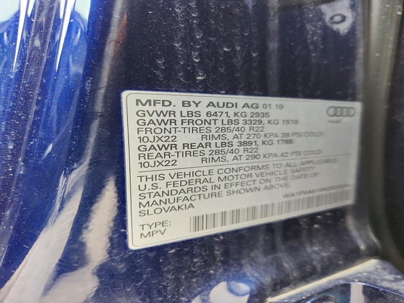2019 Audi Q8 მანქანა იყიდება აუქციონზე, vin: WA1FVAF19KD025244, აუქციონის ნომერი: 47454596