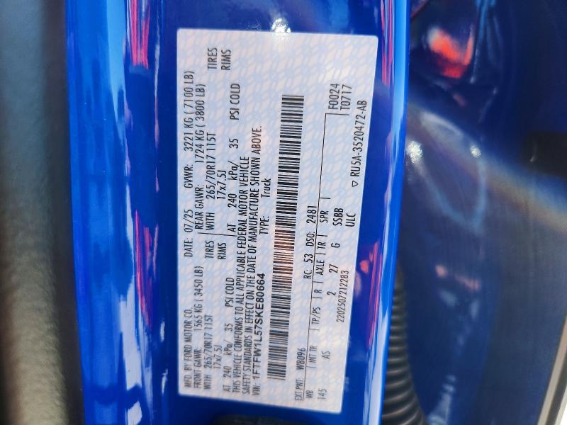 2025 Ford F150 მანქანა იყიდება აუქციონზე, vin: 1FTFW1L57SKE80664, აუქციონის ნომერი: 46609176