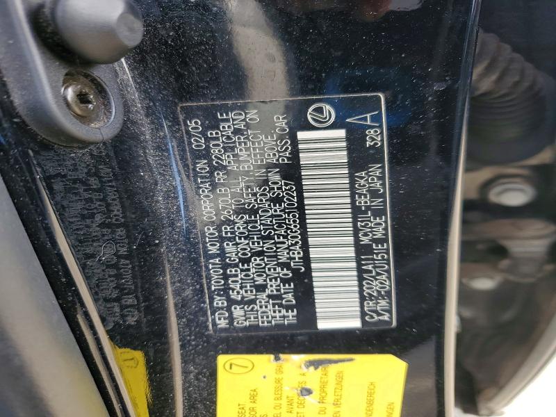 Auction sale of the 2005 Lexus Es 330, vin: JTHBA30G655102237, lot number: 46362606