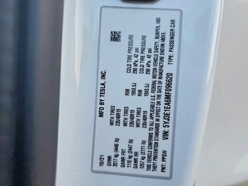 Aukcja sprzedaży 2021 Tesla Model 3, vin: 5YJ3E1EA6MF096620, numer aukcji: 47123726
