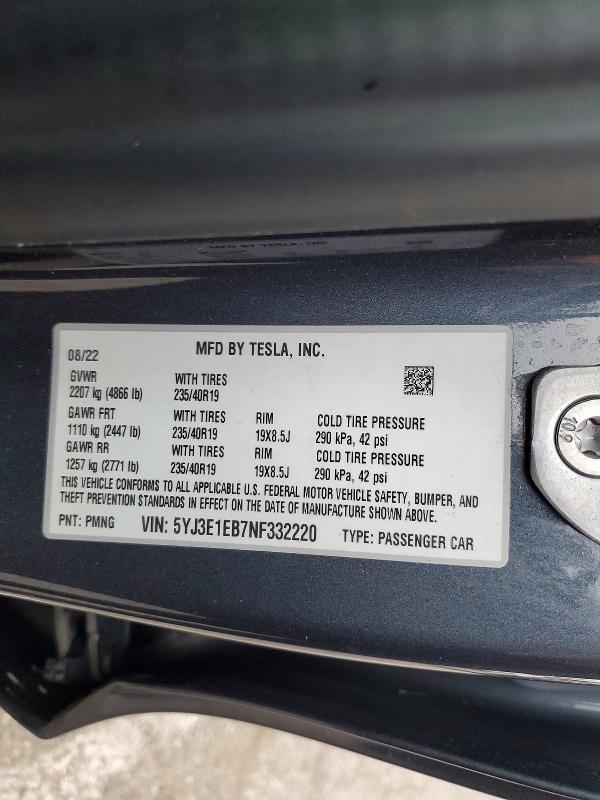 Aukcja sprzedaży 2022 Tesla Model 3, vin: 5YJ3E1EB7NF332220, numer aukcji: 42007436