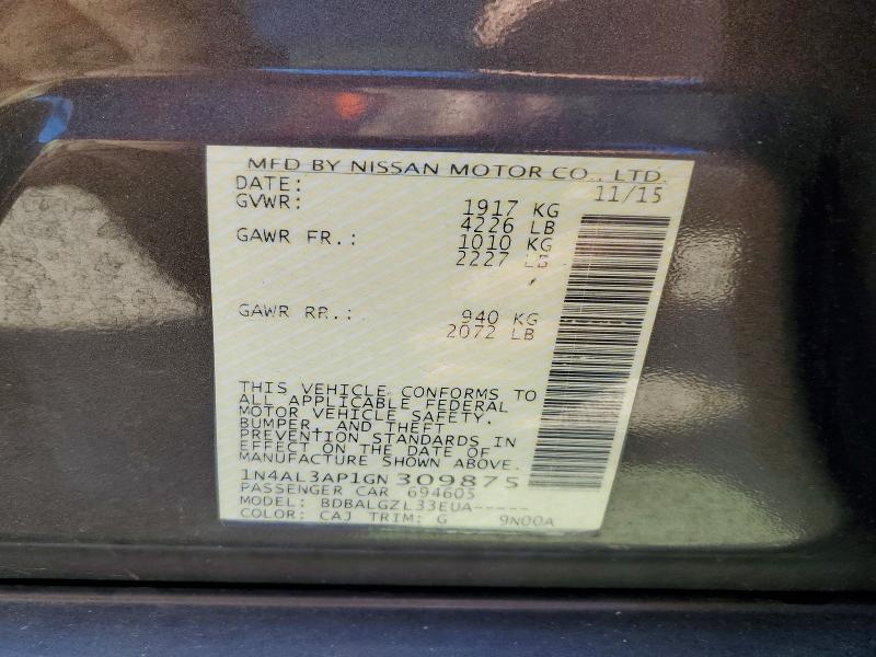 45629986 :رقم المزاد ، 1N4AL3AP1GN309875 vin ، 2016 Nissan Altima مزاد بيع