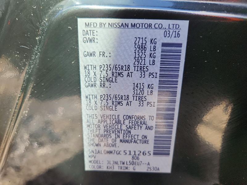 Aukcja sprzedaży 2016 Infiniti Qx60, vin: 5N1AL0MM7GC511265, numer aukcji: 47603386