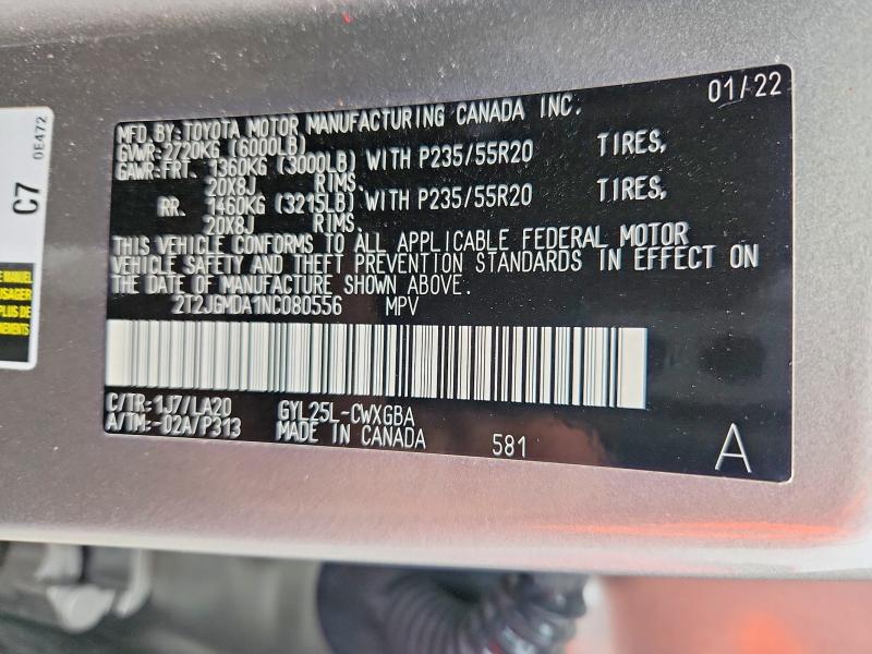 79061405 :رقم المزاد ، 2T2JGMDA1NC080556 vin ، 2022 Lexus Rx 450h مزاد بيع