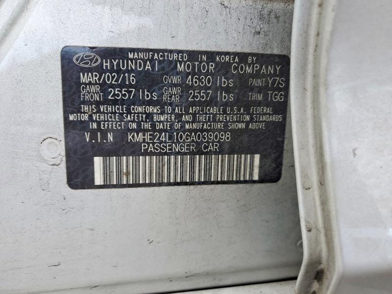 Продаж на аукціоні авто 2016 Hyundai Sonata Hybrid, vin: KMHE24L10GA039098, номер лоту: 41617296